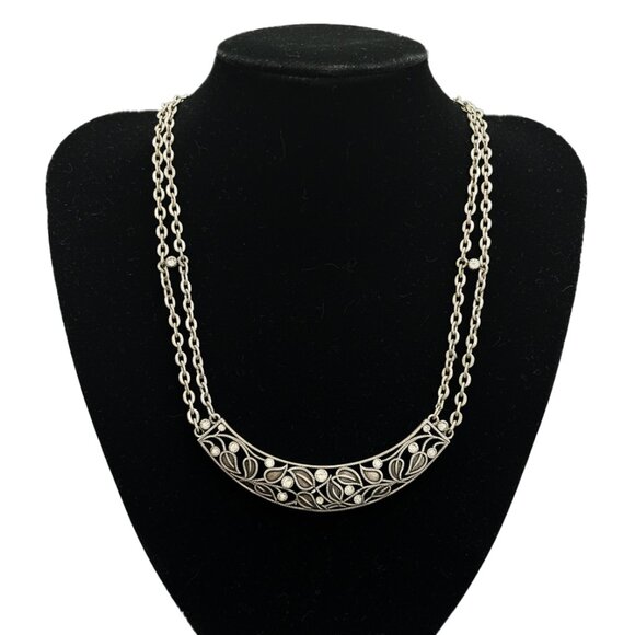 Swarovski Silver Tone Touchstone Crystal Vintage Vine Statement Necklace - Picture 1 of 4